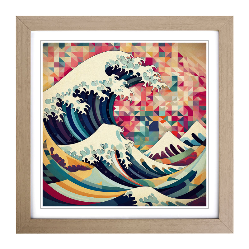 Japanese Wave Cubism No.1 - Single Picture Frame Print, Oak