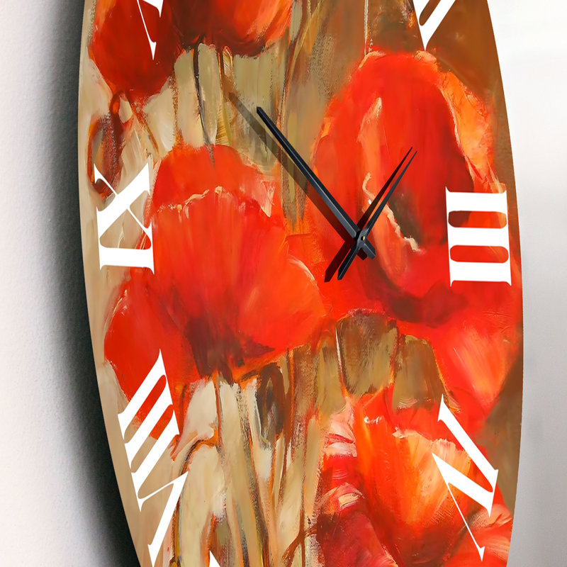 Red Blossoming Poppies VI - Horloge murale traditionnelle, Petit