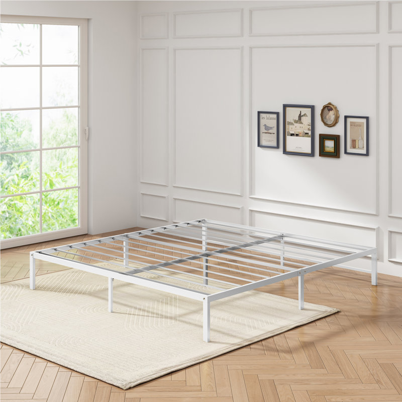 Metal Platform Bed Frame, White, King