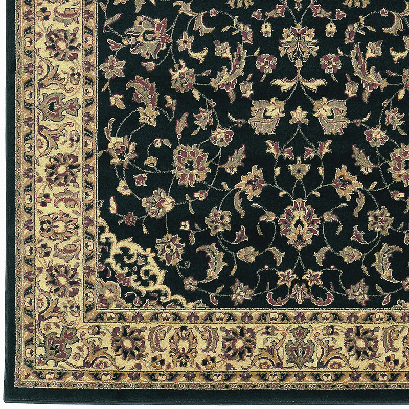 Safira Black Traditional Floral Indoor Area Rug, Rectangle 9'10" x 12'10"