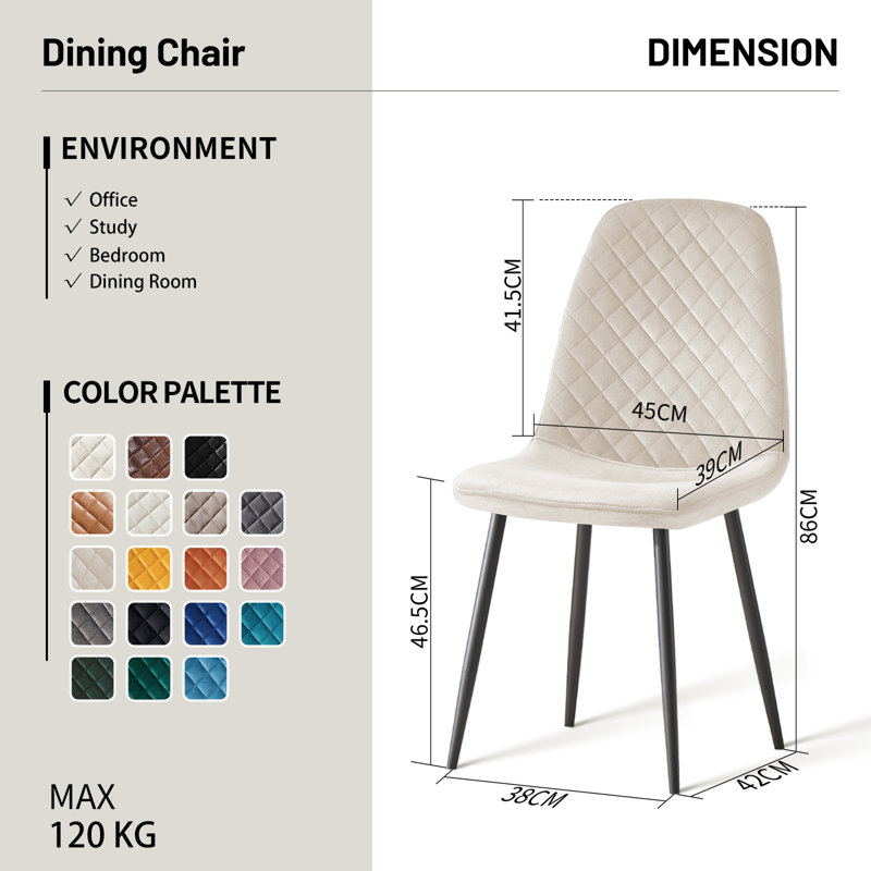 Kaylani Modern Upholstered Dining Chair, Beige Velvet, Black