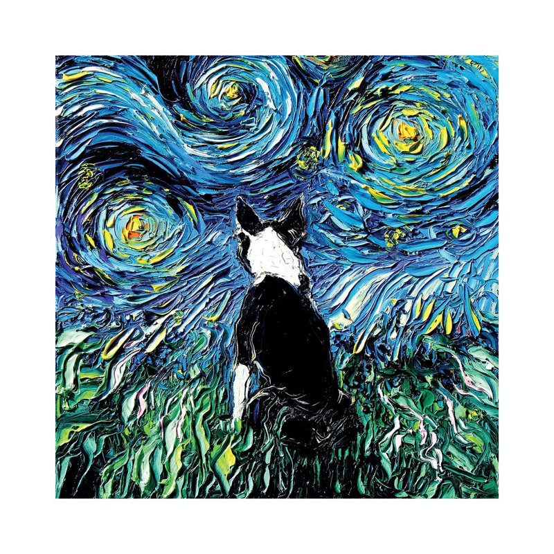 "Boston Terrier Night" par aja Trèves, reproduction d’art, Toile tendue, Pas de tapis, H 18 po x l 18 po x P 1,5 po