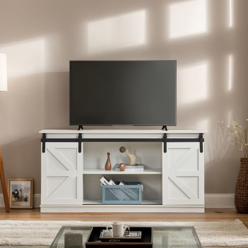 58" Farmhouse TV Stand and Entertainment Center, White