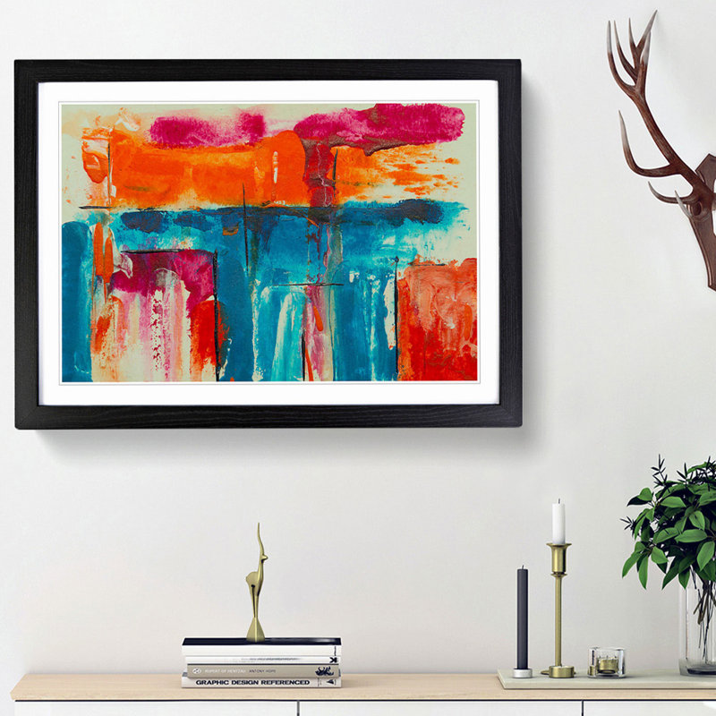 Abstract Art Painting Vol.305 by S.Johnson - Framed Print, 48cm H x 65cm W x 2cm D, Black Framed