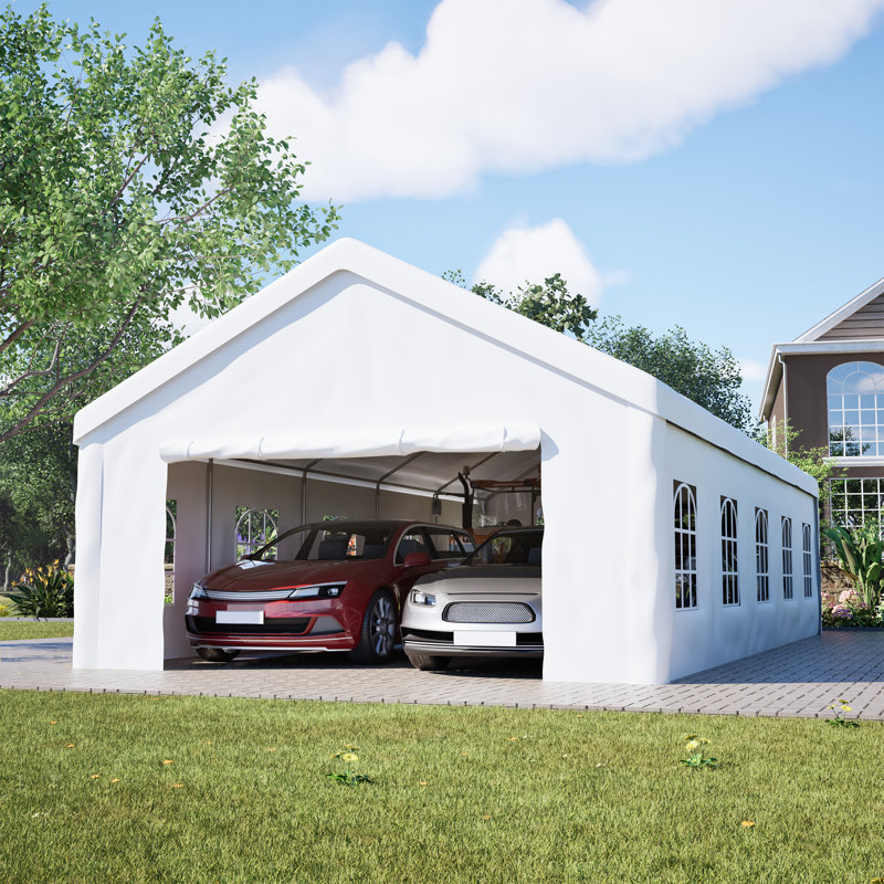 Abri d'auto avec abri de jardin pour tente de réception 16 x 32 pi avec abri et parois latérales amovibles, Blanc