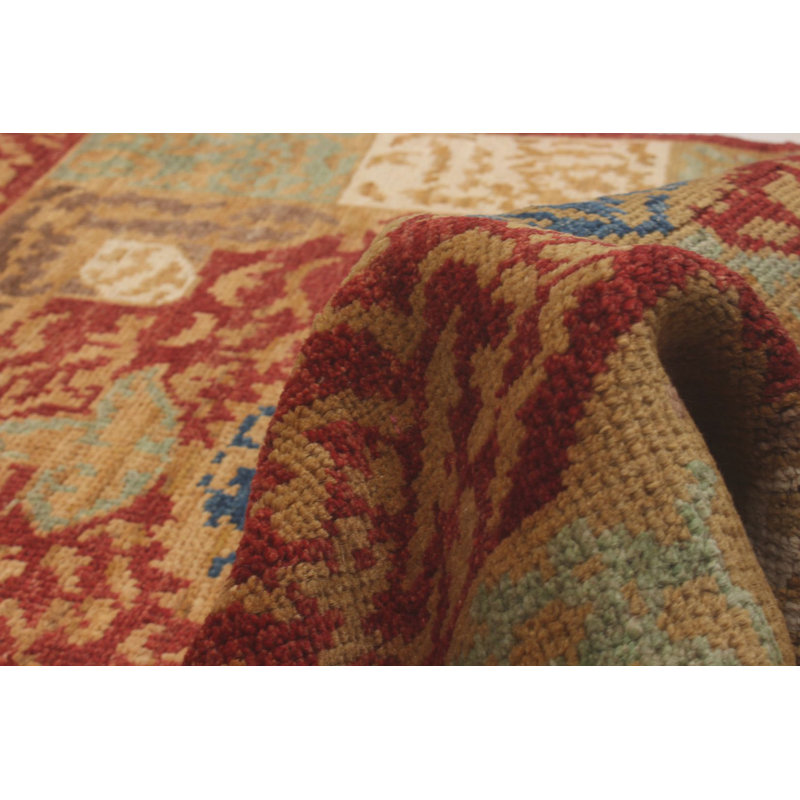 Tapis de zone en laine rouge 4 pi 1 po x 5 pi 10 po one-of-kind à la main-noué la new age shalimar Céline