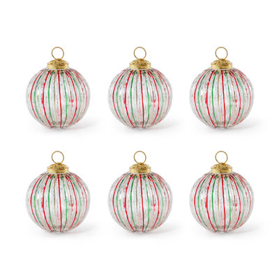 Boules de Noël en verre côtelé rouge et vert, ensemble de 6