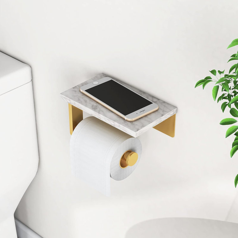  Toilet Paper Holder With Natural Marble Shelf,Wall Mounted,Polished Finish