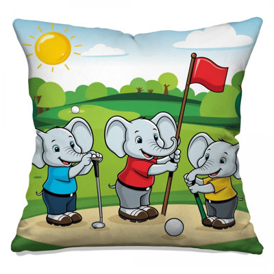 Éléphants jouant au golf, coussins décoratifs à double face