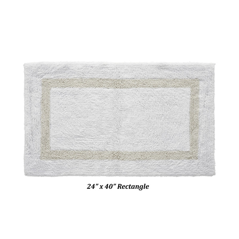 Tapis pour salle de bain réversible 100% coton Widman, Rectangle 24 po x 40 po, Blanc/Ivoire
