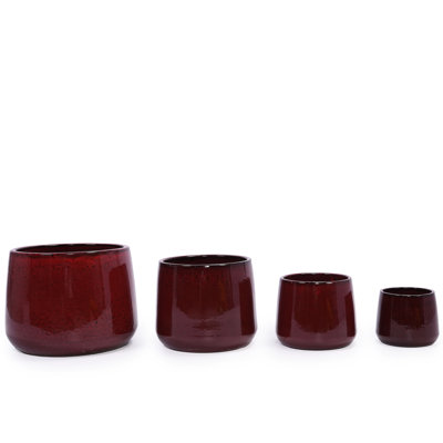 4 Pieces, Bean Paste Red, Ceramic Flowerpot, Contemporary, Patio, Garden, Windowsills, Heat And Weather - , Glossy Body Planter, Frost Finish