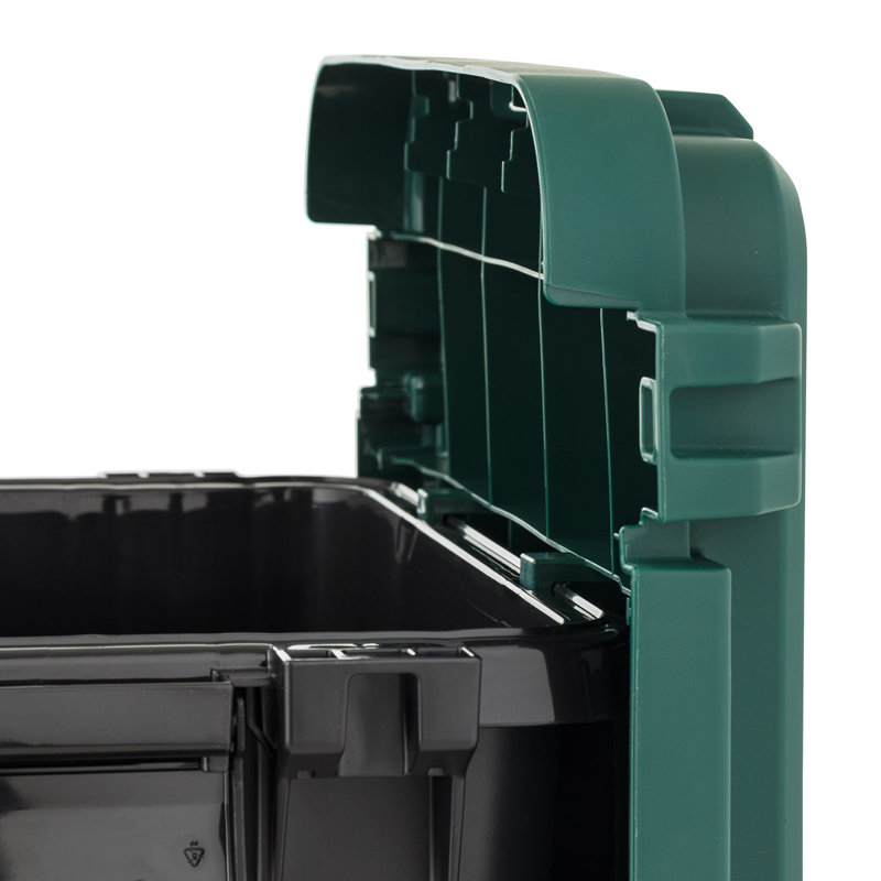 7.5 Gal. Remington Heavy Duty Trail Box, Stackable Storage Bin With Latching Lids, Black, (4-pack)