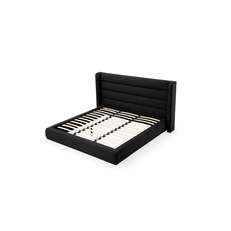 Upholstered Platform Bed, California King, Black Boucle