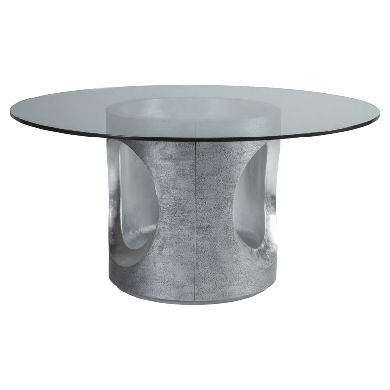 56" Gray and Silver Round Glass Dining Table