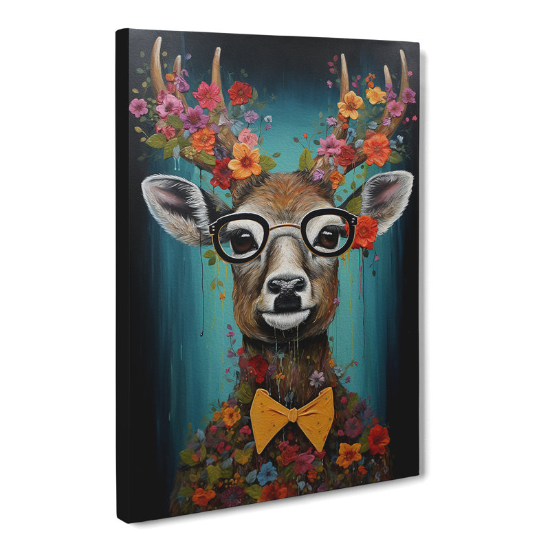 Deer With Glasses Painting - Wrapped Canvas, 60cm H x 40cm W x 3cm D