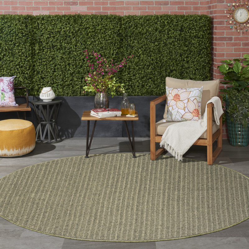 Cantara Chevron Indoor/Outdoor Area Rug, Round 8', Green/Olive