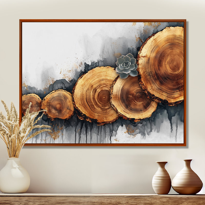 Succulent sur un plateau de rivière en bois I - Décoration murale succulente, H 34 po x l 44 po, Brun