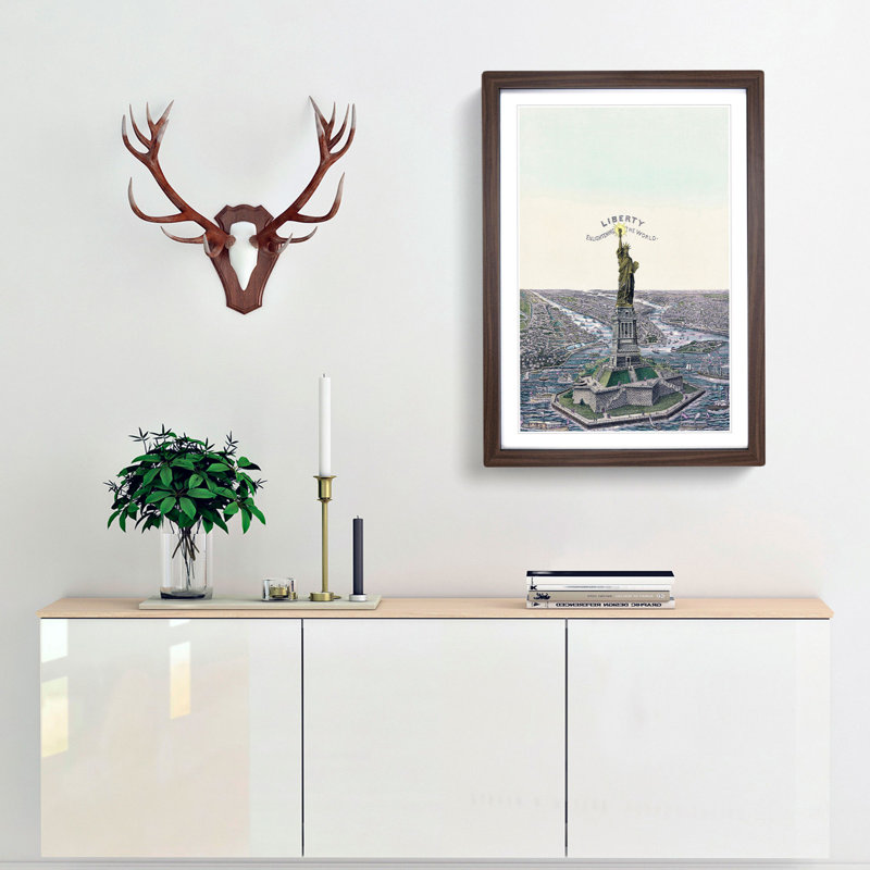 The Statue of Liberty in New York - Framed Print, 76cm H x 50cm W x 2cm D, Walnut