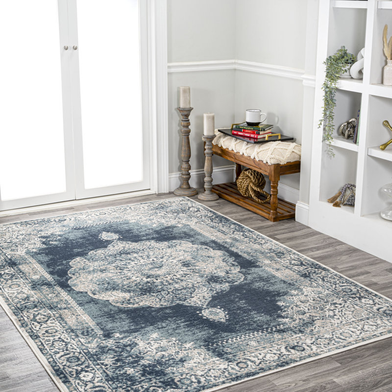 Rosalia Cottage Medallion Ivory/Blue Rug, Rectangle 3' x 5'