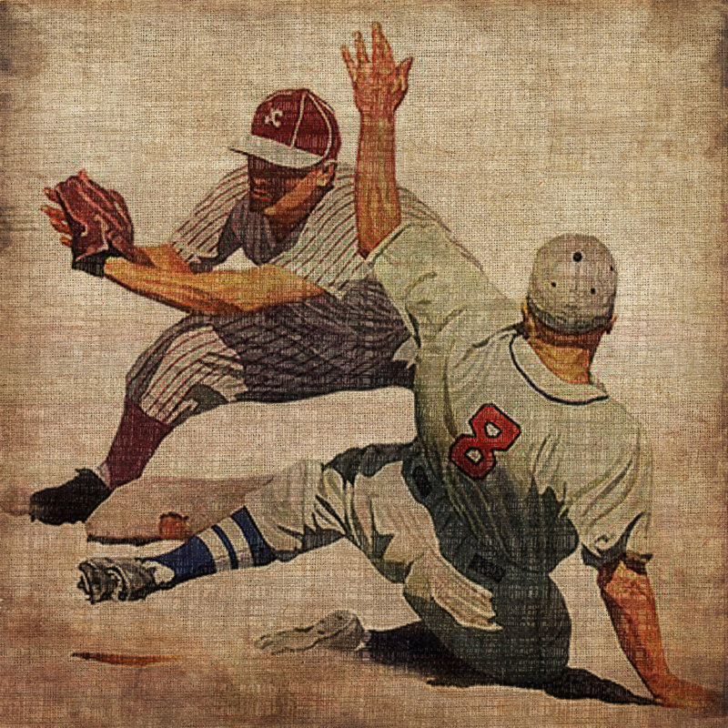 «Vintage Baseball Slide», reproduction d'art sur toile tendue, H 40 po x l 40 po x P 1,5 po