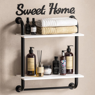 Bathroom Shelves Wall Mounted, Rustic Farmhouse Pipe Shelves, 2-Tier, Industrial Shelving, Floating Shelf Decor For Bathroom, Kitchen, Bedroom, Living Room 17.3 Inch