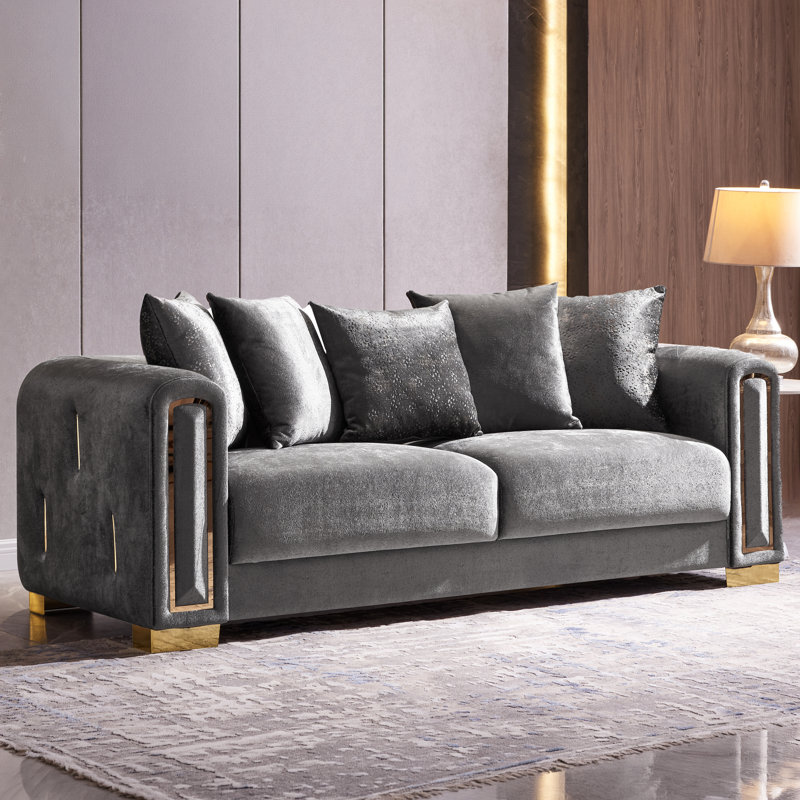 Canapé en velours de 91 po Foehr, Velvet argent