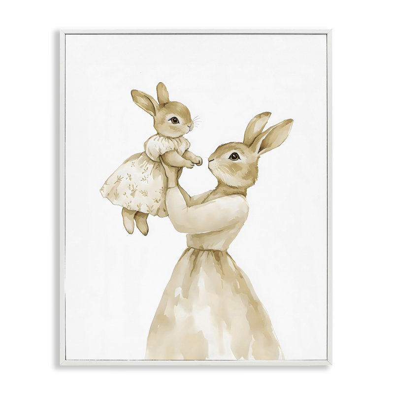 Tendre maman lapin, estampe numérique, conception par Arlington Prints, H 30 po x l 24 po, Giclée encadrée blanc bord de mer