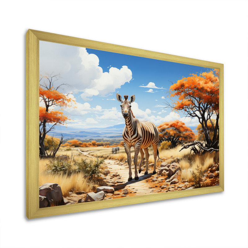«African Savannah Stroll III», reproduction sur toile, Encadrement doré, H 16 po x l 32 po x P 1 po