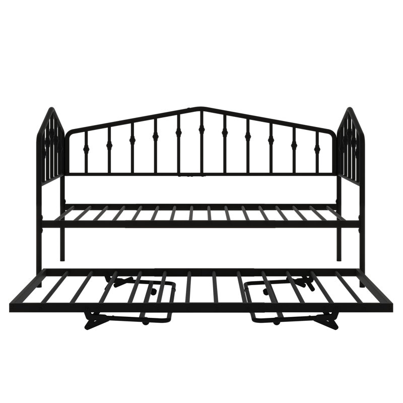 Lit de jour avec lit gigogne réglable, lit d'appoint facile à installer aux lignes courbes élégantes, Noir
