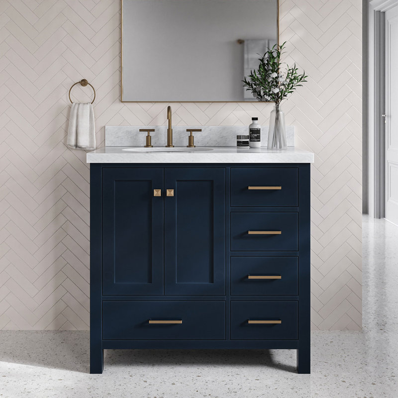 Ensemble de meuble-lavabo simple 37 po Cambridge, Ovale, Bleu minuit