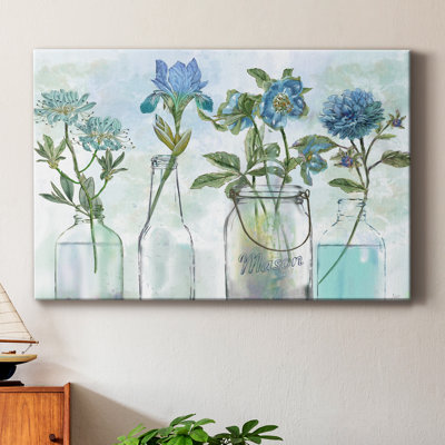 Bleus rétro - peinture sur toile tendue