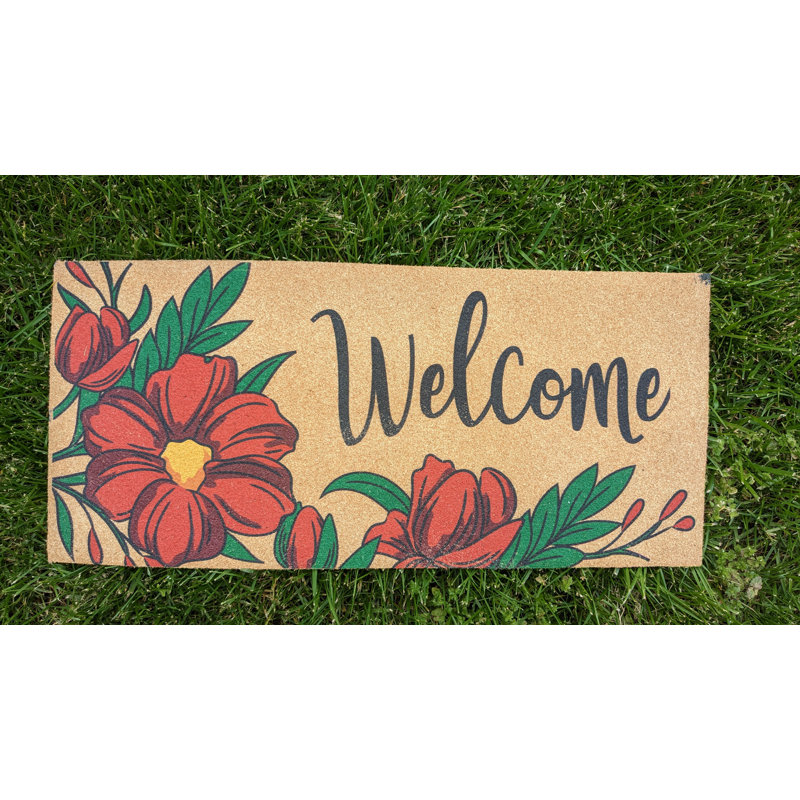 Spring Holidays Floral Welcome Flocked Sassafras Coir Switch 22 in. x 10 in. Non-Slip Indoor / Outdoor Door Mat