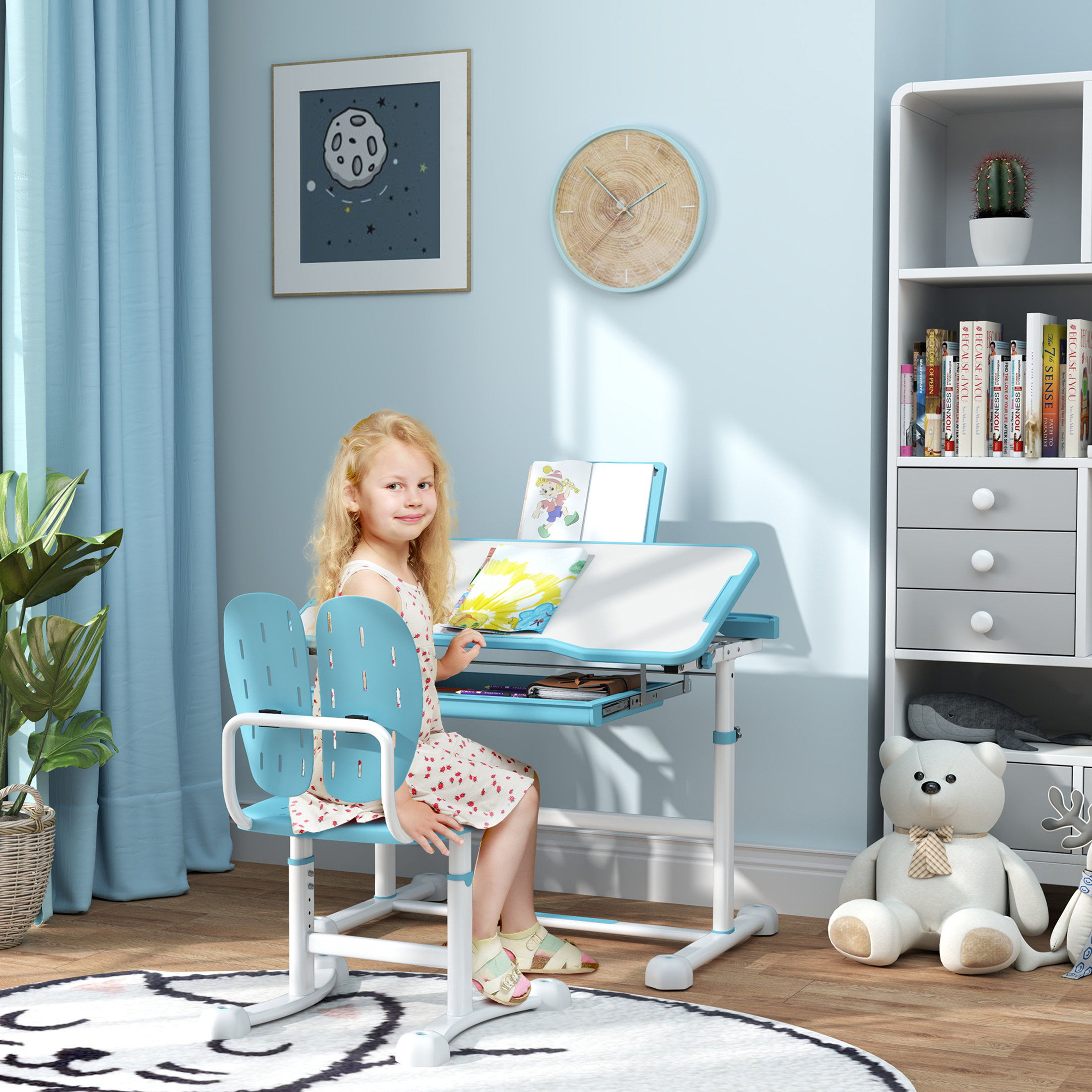 Zoomie Kids Qaba Height-Adjustable Kids Desk & Chair Set with Tilt ...