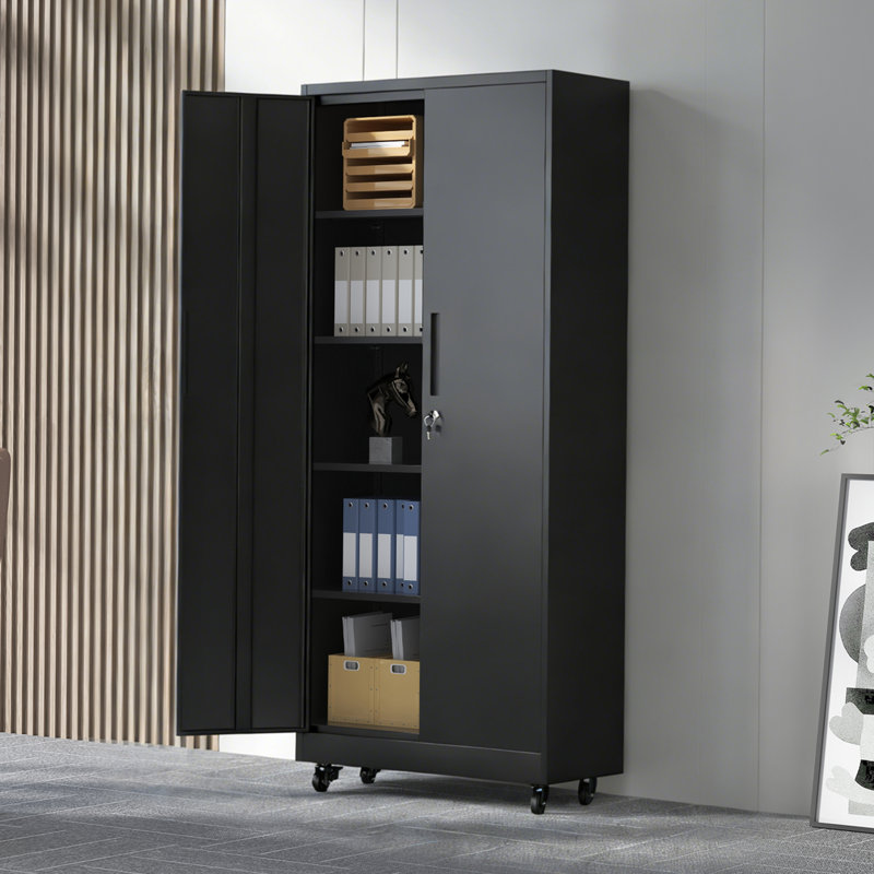 71"H Metal Garage Storage Cabinet With Wheels And Lock, Heavy Duty Rolling Metal Cabinet, 4 Adjustable Shelves (180Lb Each), 3-Point Locking Security, For Tool Organization In Garage, Workshop, Office