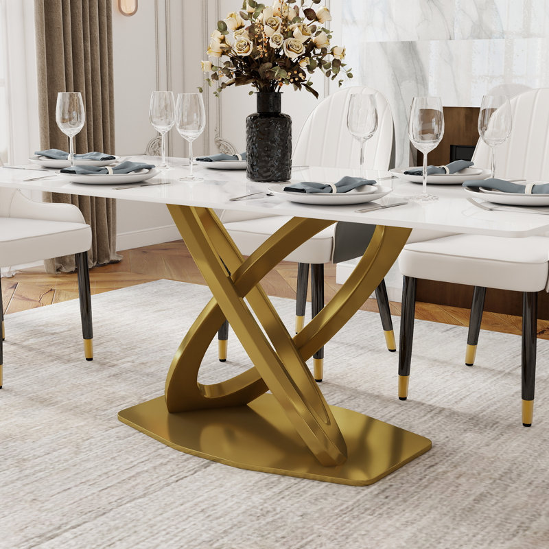 Ensemble de table de salle à manger moderne 7 pièces Zagan, H 29,53 po x L 70,84 po x P 35,43 po, Blanc, Gris