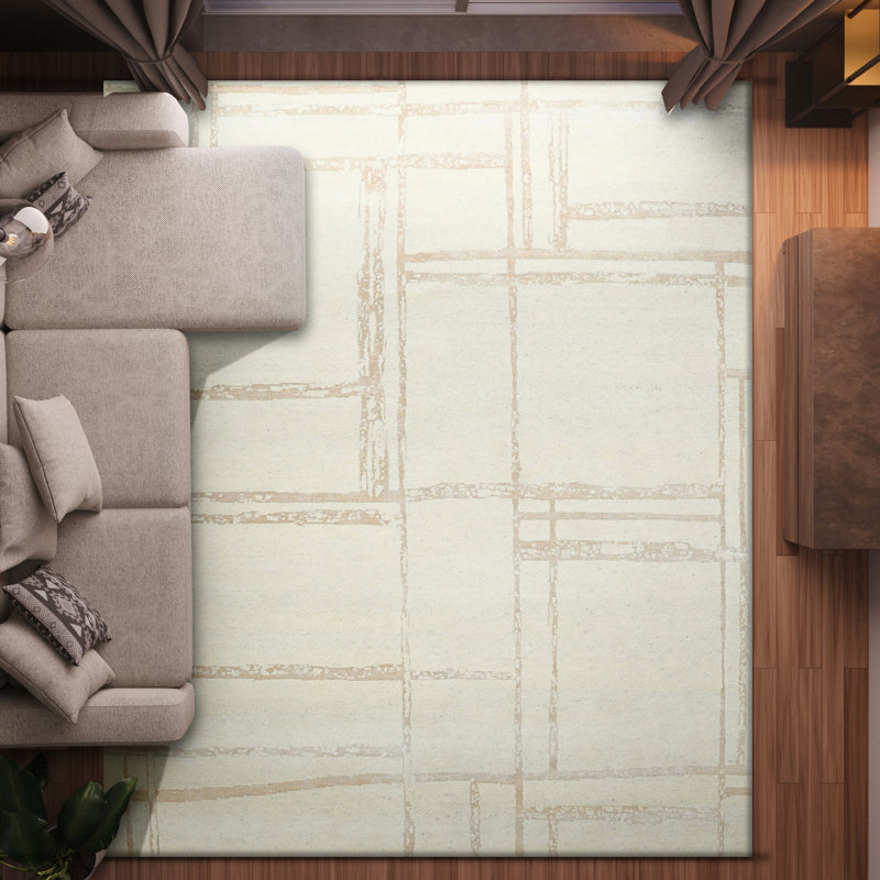 High-Quality Hand-Knotted Ivory And Peach Area Rug, Ivory And Peach, Rectangle 10' x 14'