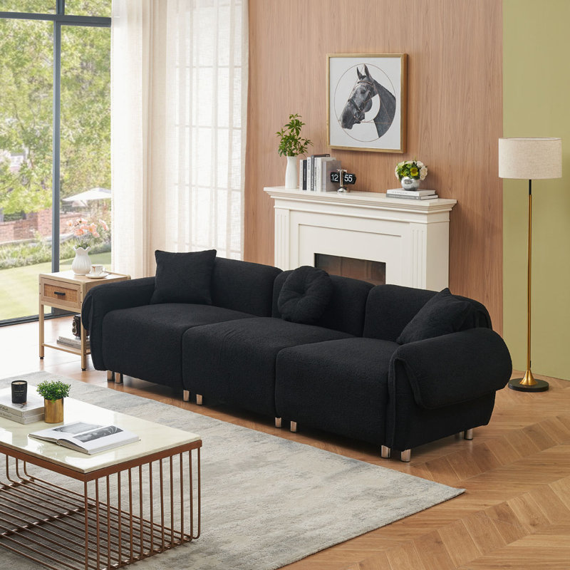 Teddy Fabric 3 Seater Sofa, Black Teddy