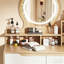 Petit bureau de maquillage avec miroir et lumières DEL réglables, prise de courant intégrée, rangement dissimulé, tabouret et tablette rembourrés, coiffeuse pour petites chambres, blanc