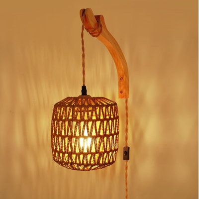 Ameela Solid Wood Plug-in Flush Mounted Sconce
