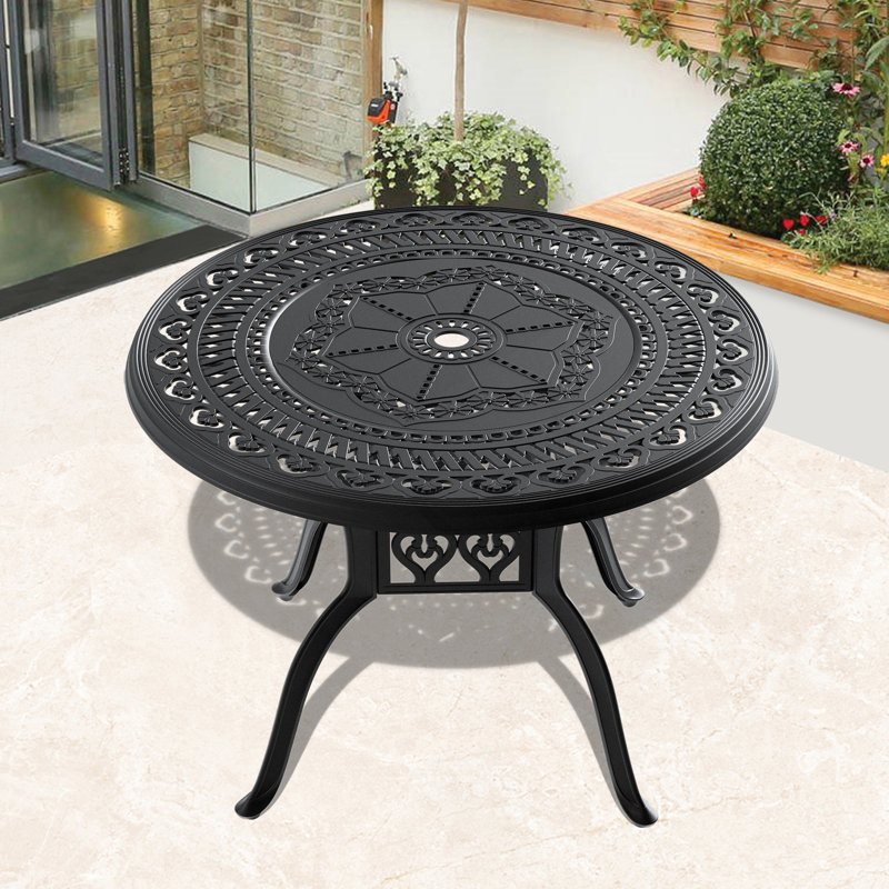 Round Cast Aluminum Patio Dining Table with Umbrella Hole - Rust-Resistant Outdoor Table