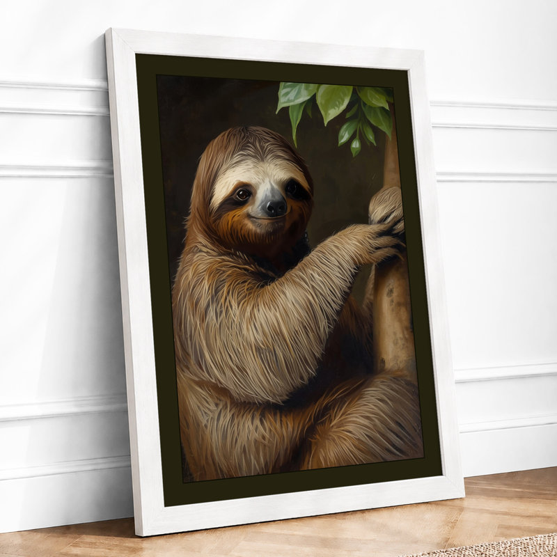 Sloth in Repose Boho - Framed Print, A3 - 42.0 x 29.7 cm, White