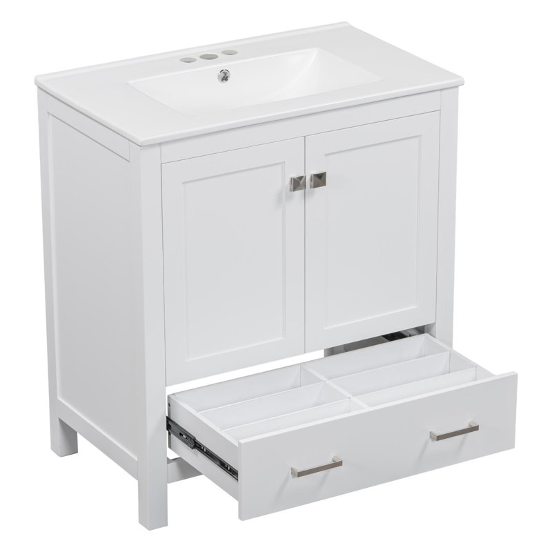 Meuble-lavabo autoportant 30 po, Blanc, Argent