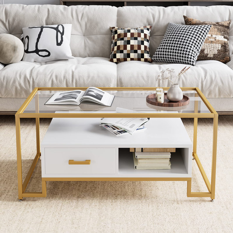 Table basse Balgobin, Blanc, Doré