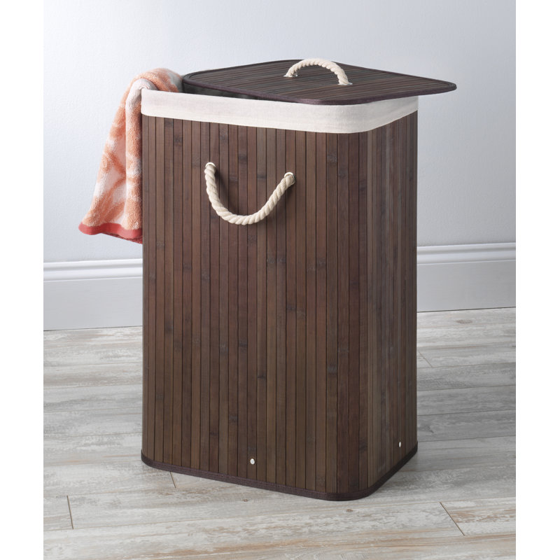 Bamboo Laundry Hamper with Handles, Dark Wood