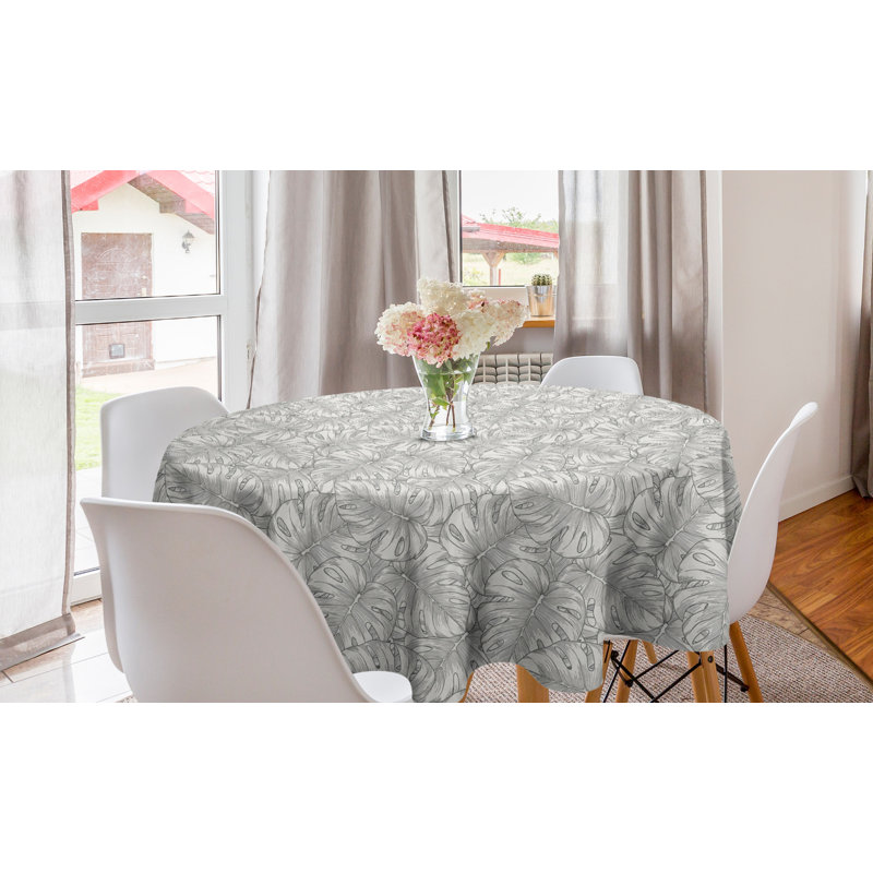 Ambesonne Tropical Round Tablecloth, Rainforest Giant Leaves Plants Botanical Jungle Herbs Feng Shui Bush Sketch, Circle Table Cloth Cover For Dining Room Kitchen Decoration, 60", Gray Dust