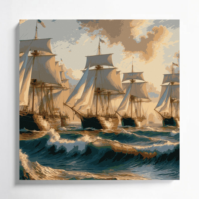 Art mural sur toile brune "Goélettes nautiques", H 12 po x l 12 po