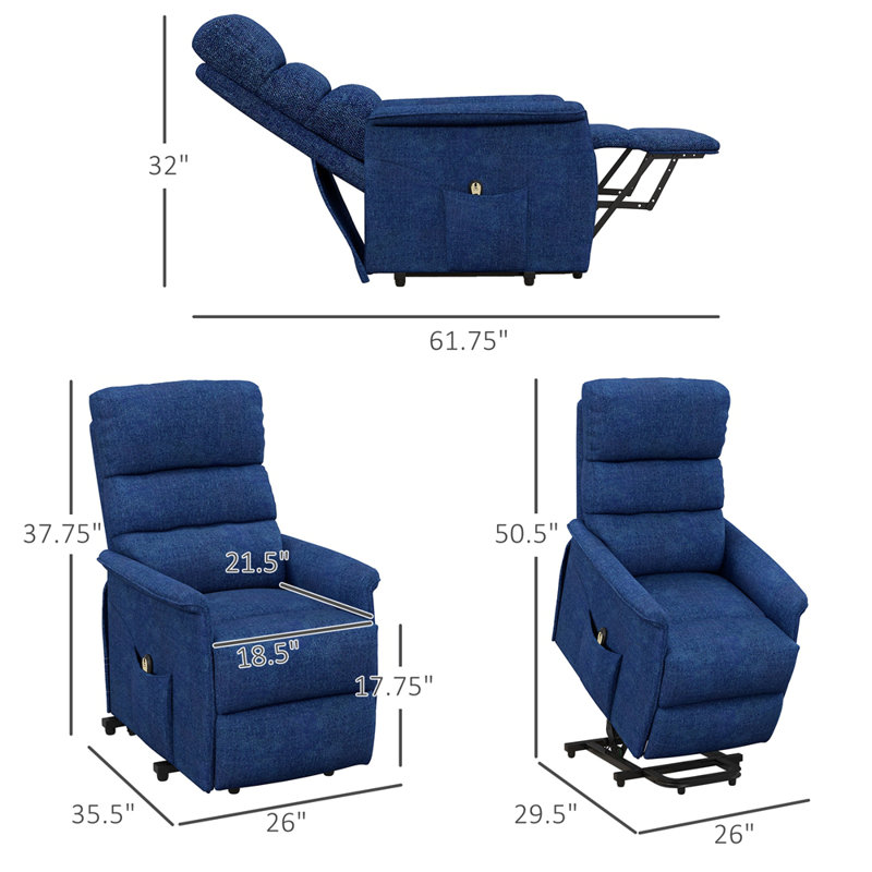 Fauteuil inclinable électrique avec télécommande, Bleu très foncé