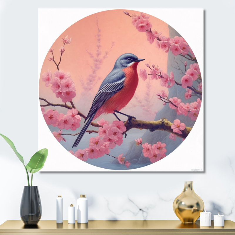 Geai bleu sur cerisier en fleurs III, H 24 po x l 24 po, Toile tendue