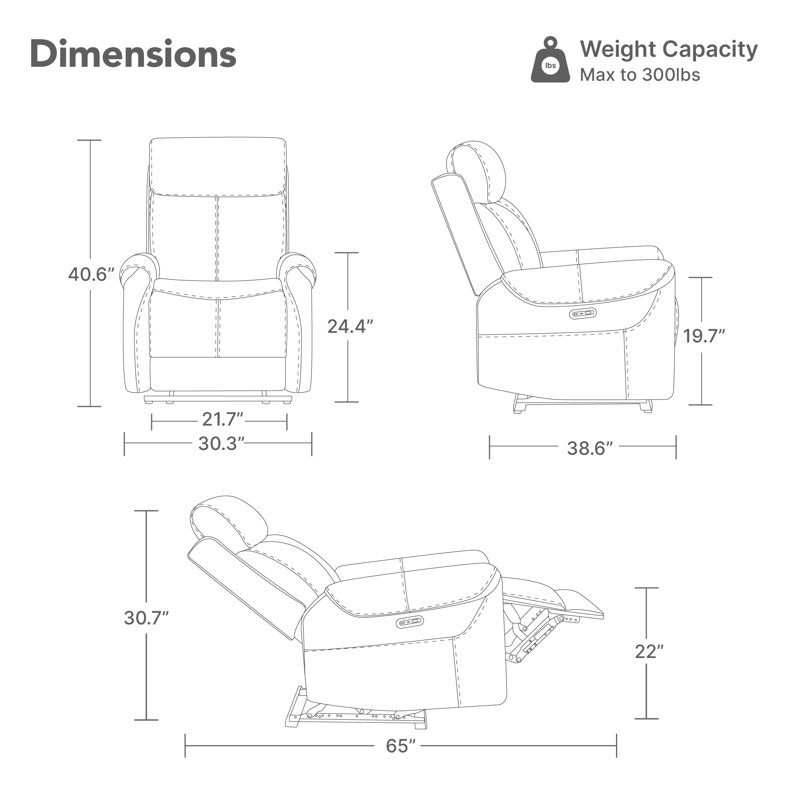 Zero Clearence RV Friendly Vegan Leather Power Recliner, Black