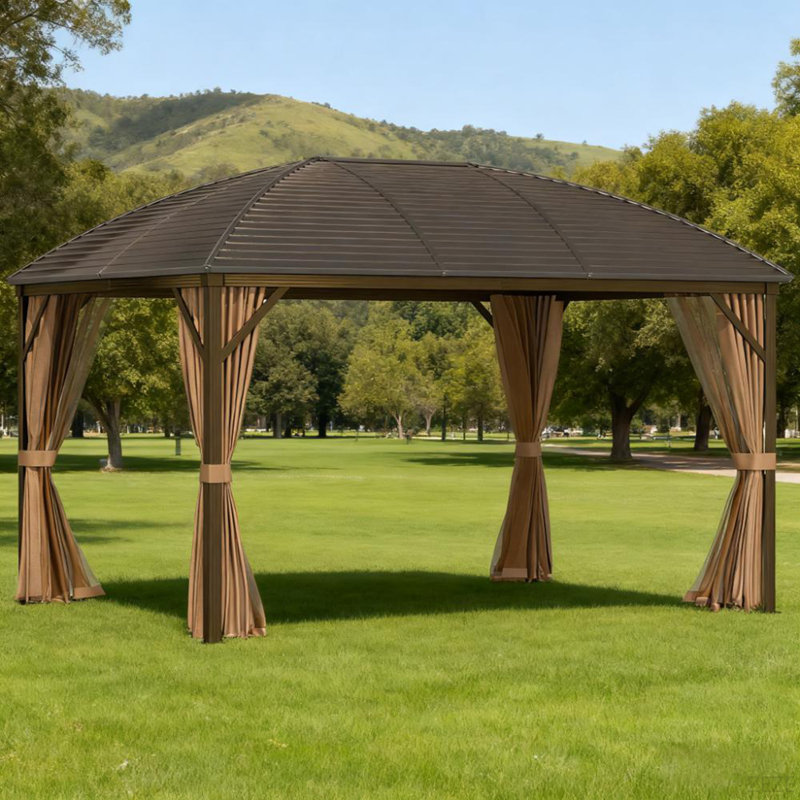 Pavillon de jardin avec toit rigide 10 pi x 13 pi avec rideaux, filet, pavillon avec crochet de plafond en acier